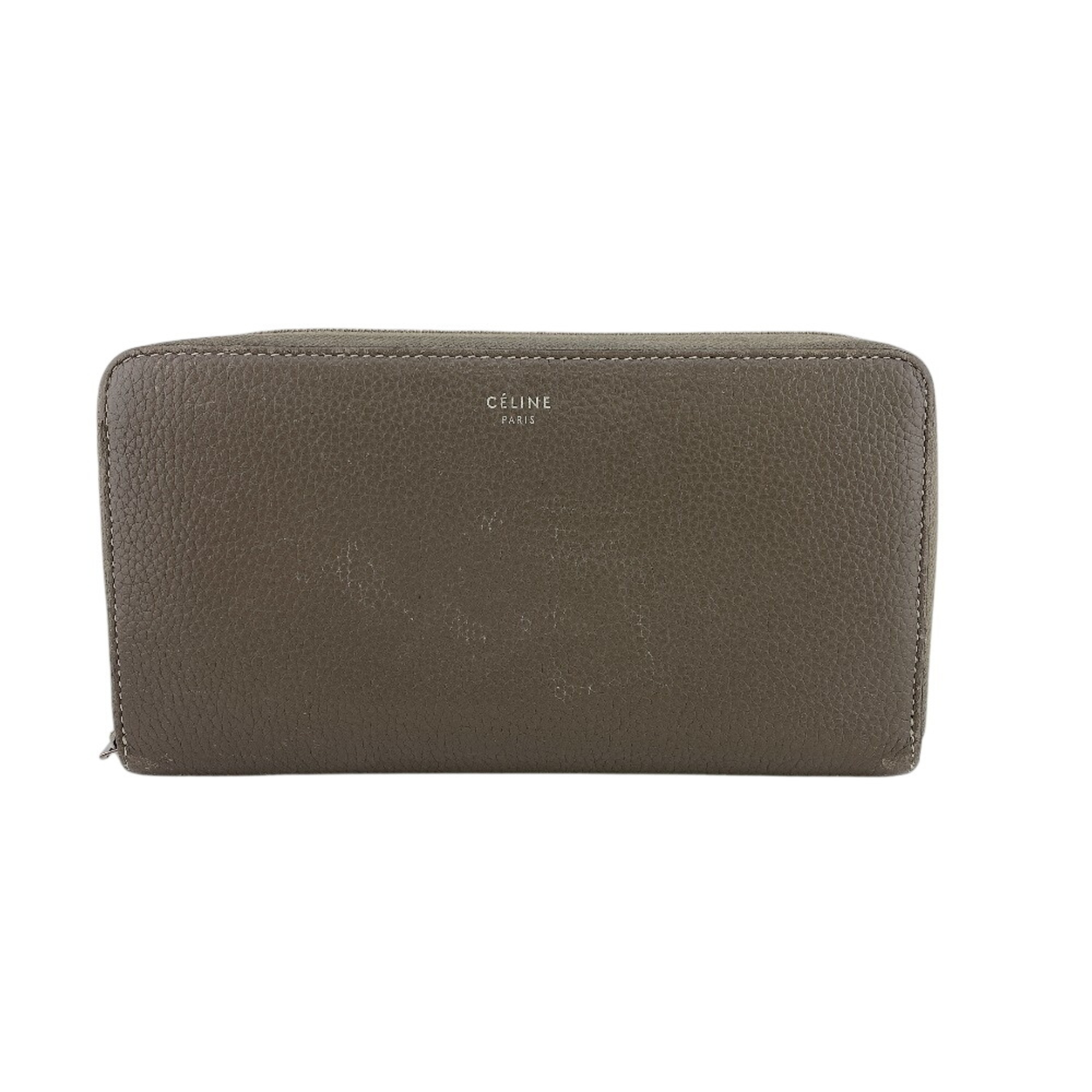 Celine Celine Round Zipper Logo Long Wallet, Gray